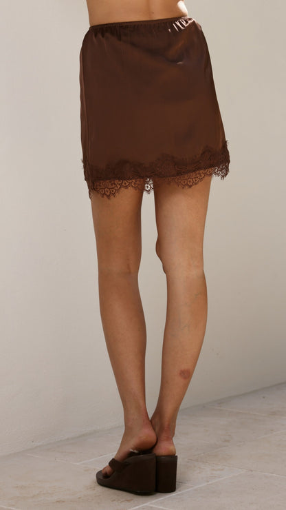 Elizabella Lace Mini Skirt - Chocolate