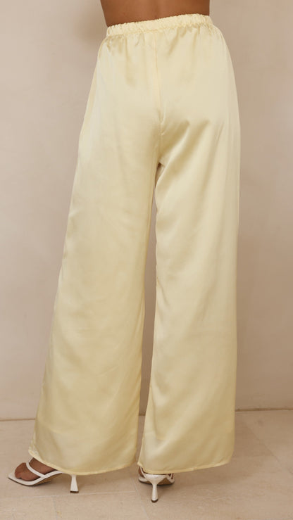 Hayleigh Asymmetrical Top and Pants Set - Yellow/Lace