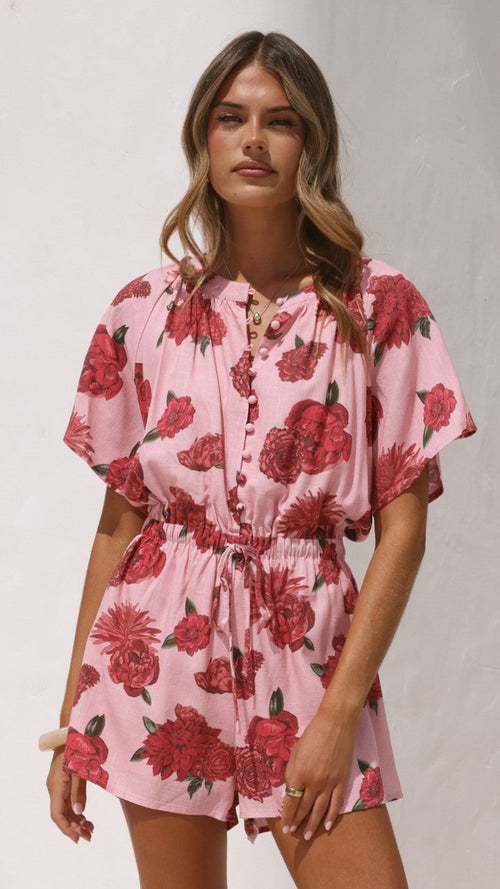 Santorini Playsuit - Dahlia Rouge