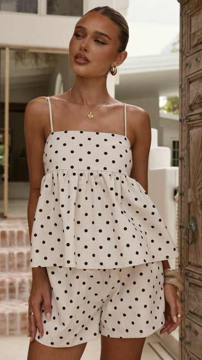 Vika Shorts - Beige/Black Polka Dot