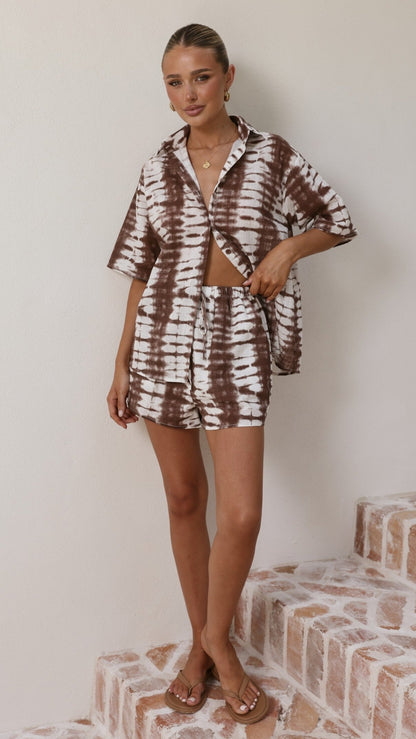 Ravenna Button Up Shirt and Shorts Set - Chocolate Tie Dye