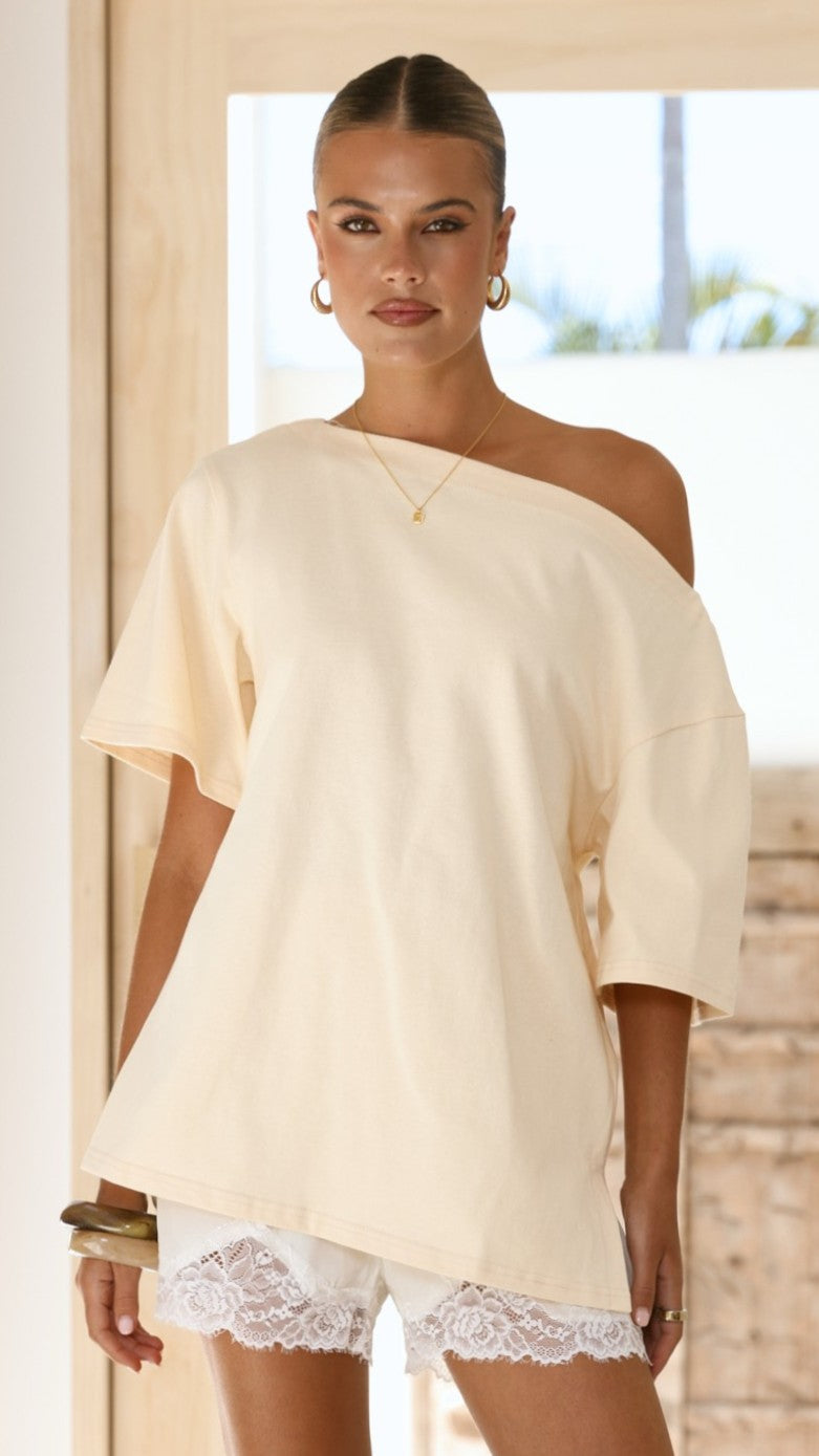Pia One Shoulder Oversize Tee - Yellow