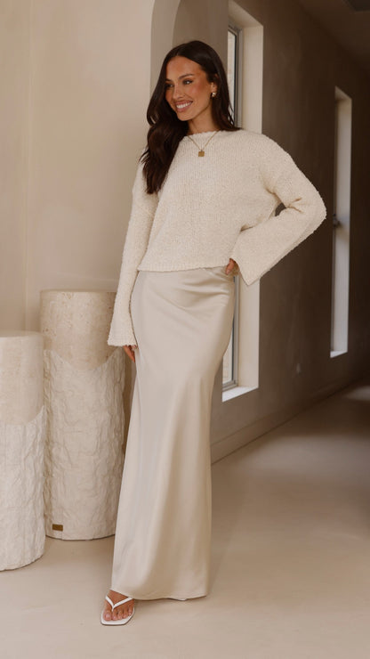 Zala Cropped Knit Sweater - Cream