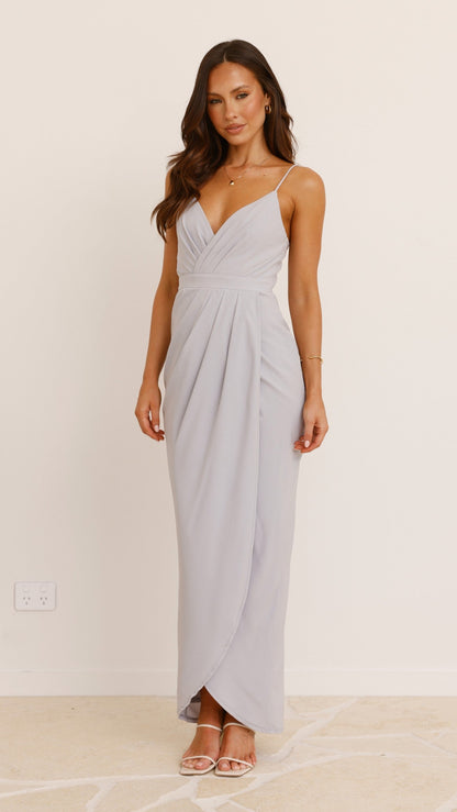 Charlotte Draped Maxi Dress - Silver