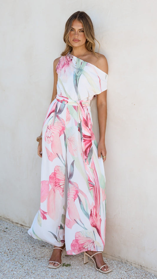 Oasis One Shoulder Jumpsuit - Pink Floral