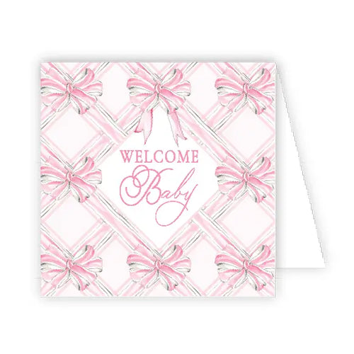 Handpainted Welcome Baby Pink Bows Enclosure Card