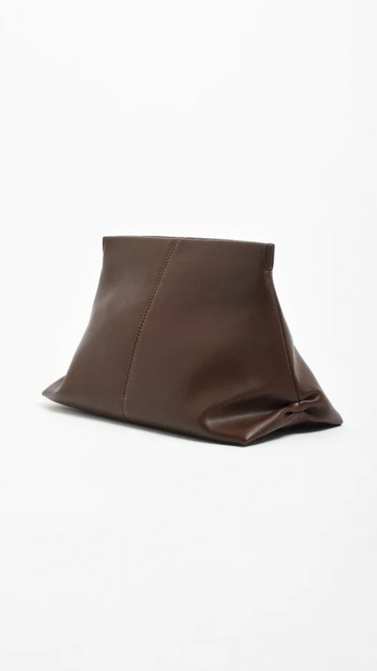 Semi Structured Fold Over Clutch - Chocolate
