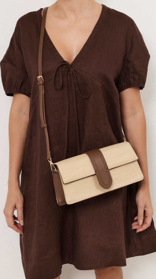 Woven Fold Over Small Bag - Natural