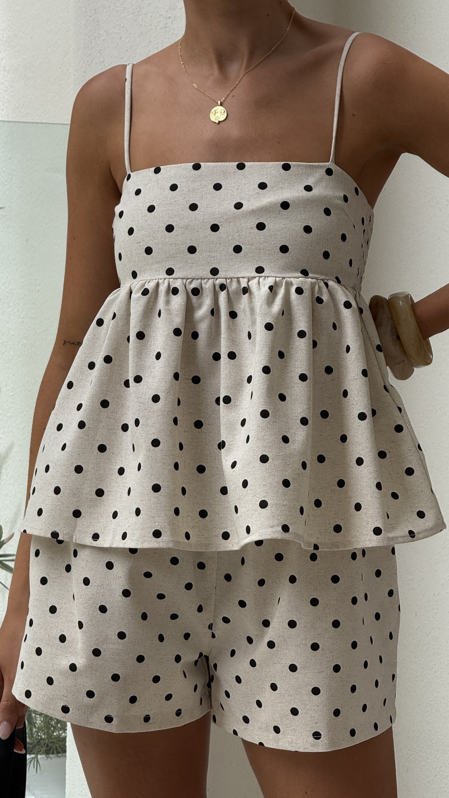 Vika Shorts - Beige/Black Polka Dot