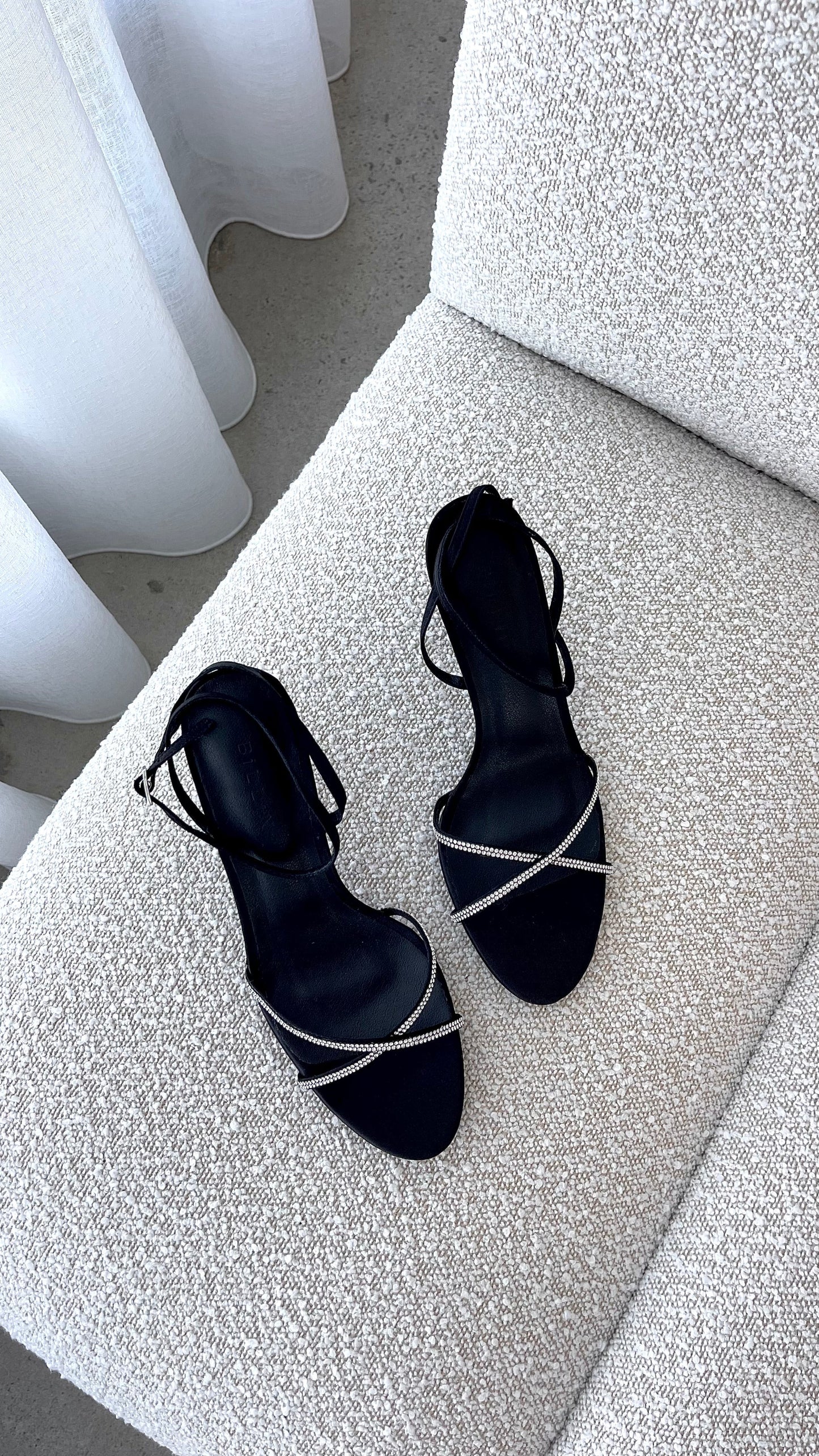 Vixin Heels - Black Satin Diamante