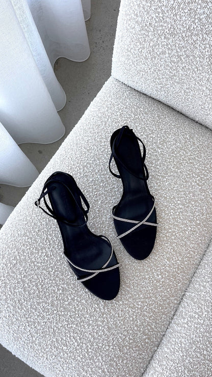 Vixin Heels - Black Satin Diamante