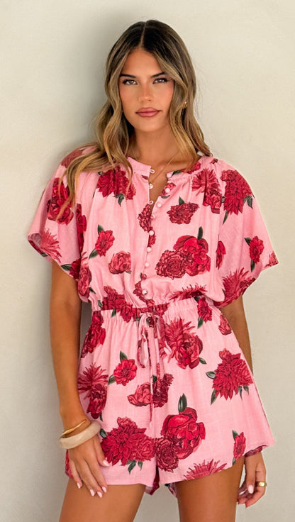 Santorini Playsuit - Dahlia Rouge