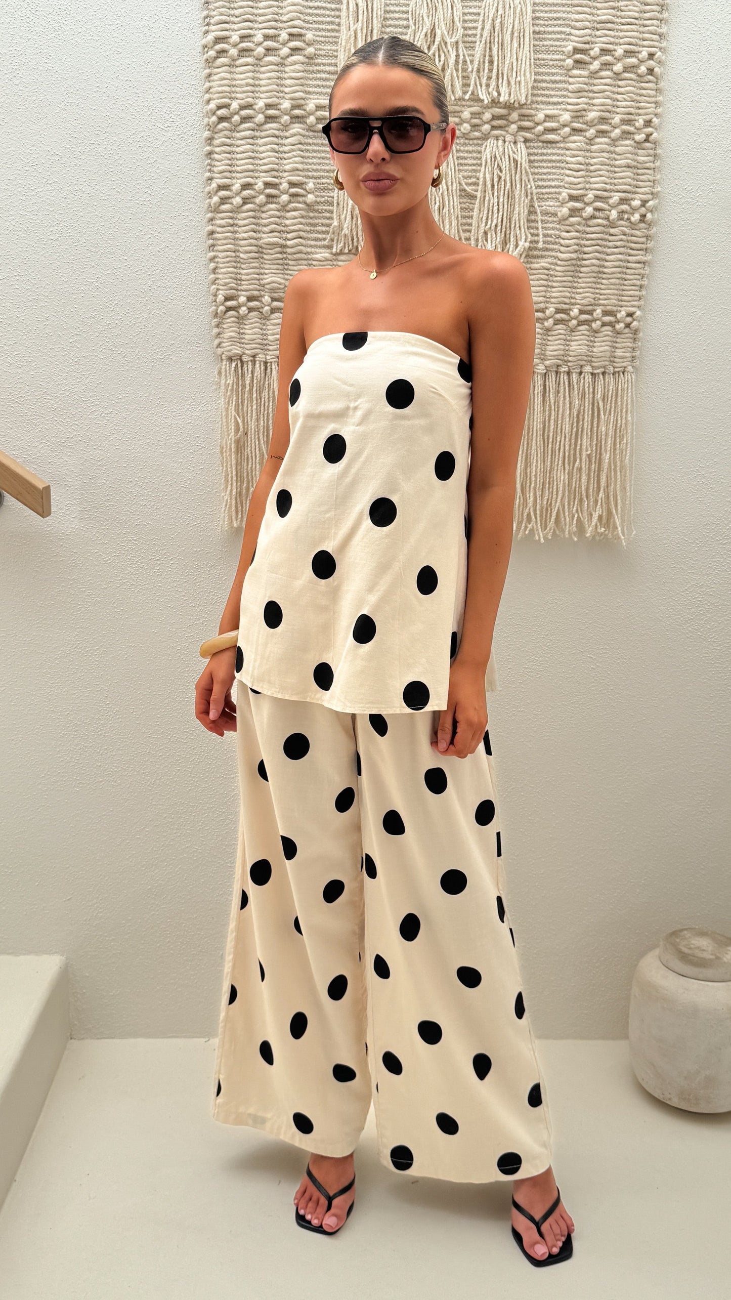 Hazelle Pants - Beige/Black Polka Dot