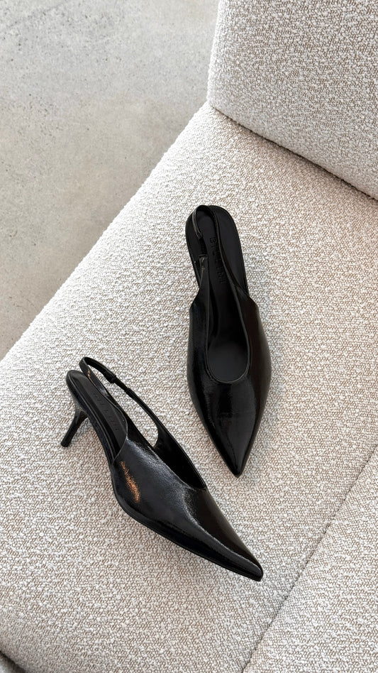 Xishi Heel - Black Crinkle Patent