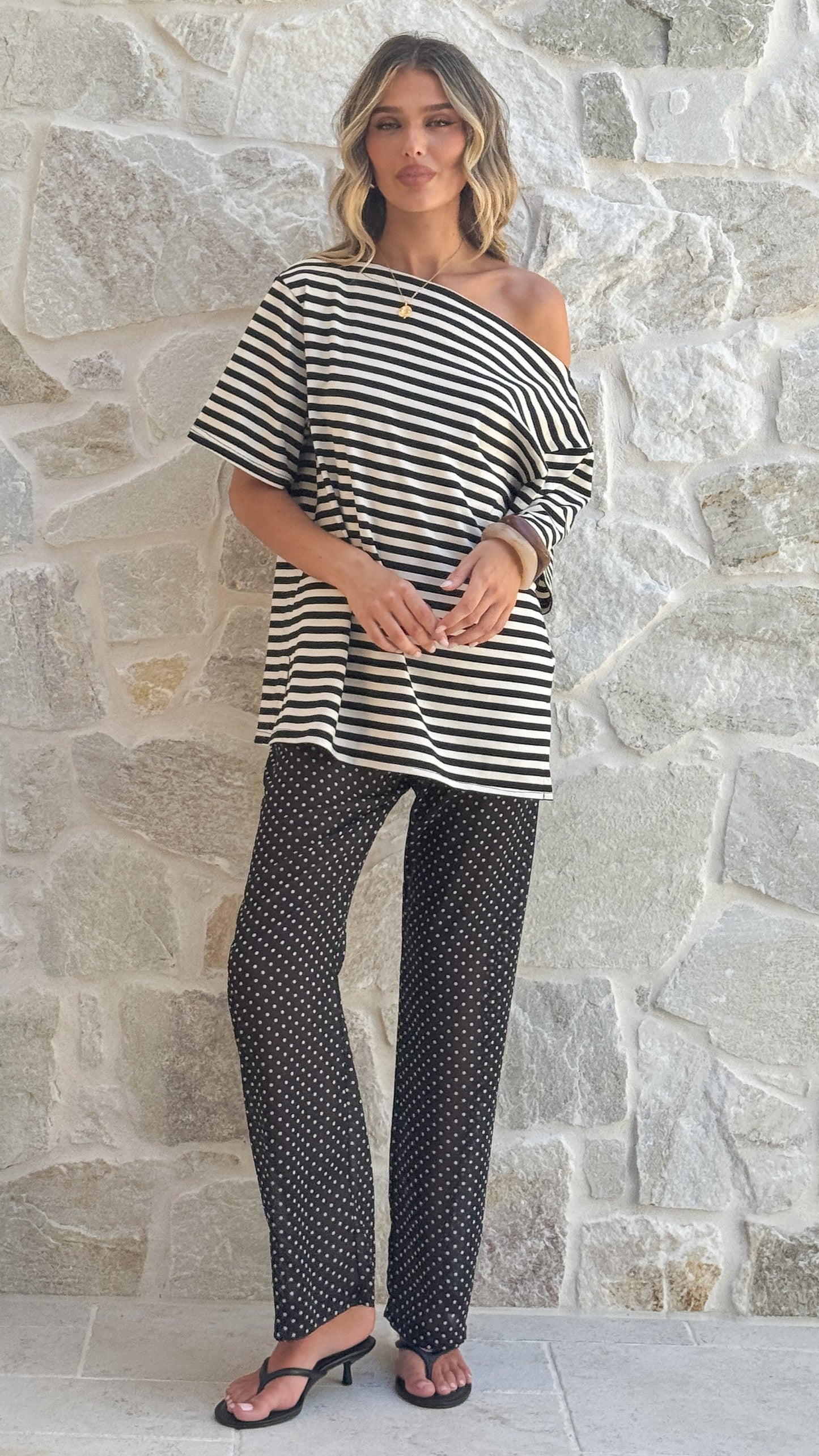 Reda Semi Sheer Pants - Black/White Spot