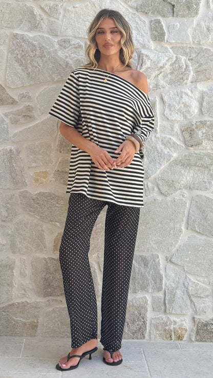 Reda Semi Sheer Pants - Black/White Spot