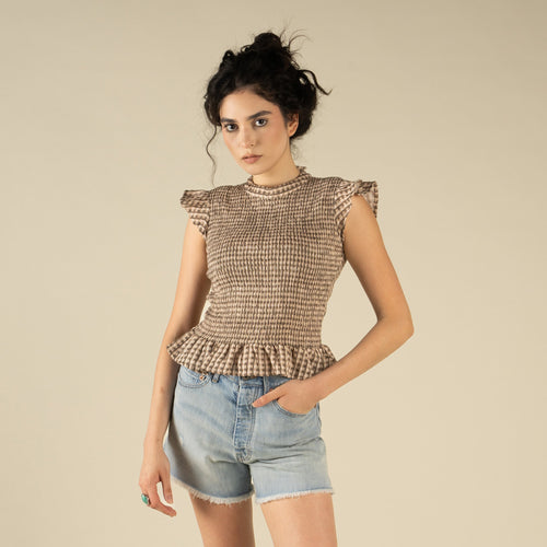 The Hattie Smock Top - Picnic Check - Brown/Cream