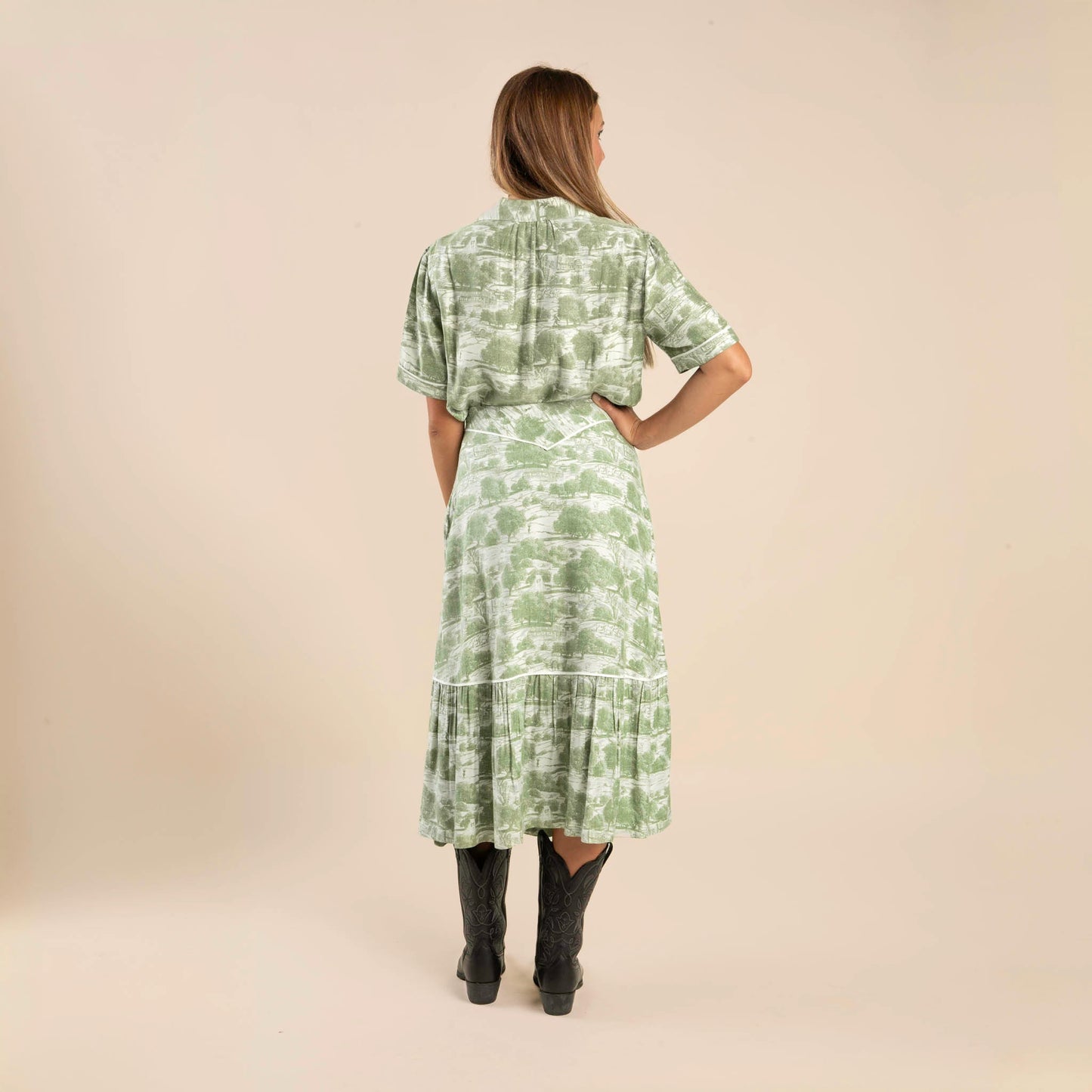 Cheyenne Western Skirt - Mint Green - Aurora Print