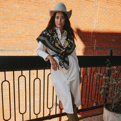 The Annie Pearl Snap Shirtdress - Ecru