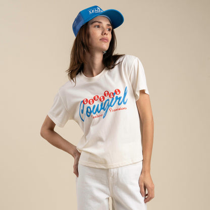 Coastal Cowgirl Boxy Tee - Vintage White/Blue Print