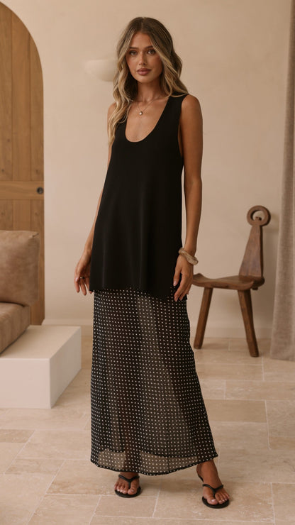 Onella Sheer Maxi Skirt - Black/White Spot