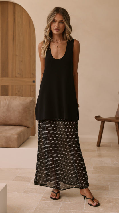 Onella Sheer Maxi Skirt - Black/White Spot