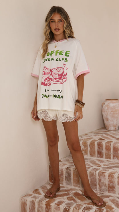 Coffee Lover Club Tee - White/Pink