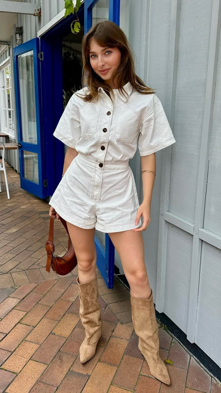 Nella Playsuit - White Denim