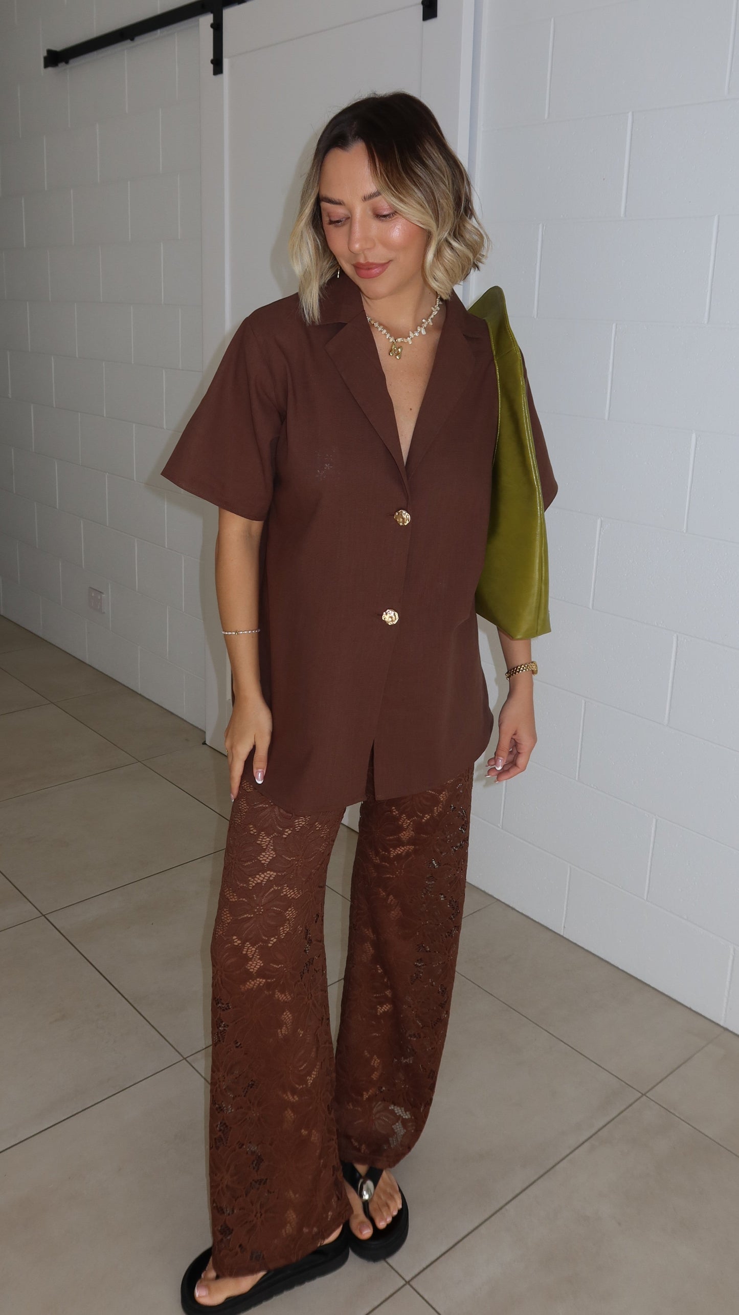 Azura Shirt And Pants Set - Brown